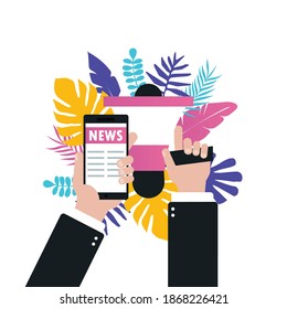 Online news, newspaper, news website flat vector illustration. News update, news article, internet newspaper, digital content, electronic media services for web banner and apps