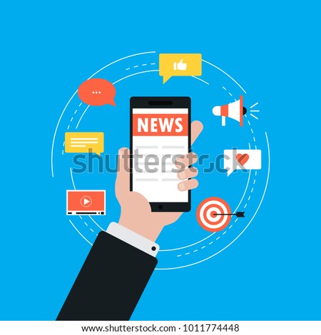 Online news, newspaper, news website flat vector illustration. News update, digital content, internet newspaper, news article for web banner and apps