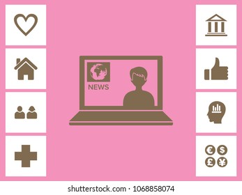 Online News on Laptop Icon With Bonus Icons. Eps-10.