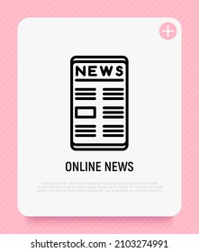 Online news on smartphone thin line icon. Modern vector illustration.