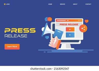 Online News, Press Release, Article, Journal, Publication, Marketing Network - Flat Design Vector Illustration Landing Page Template