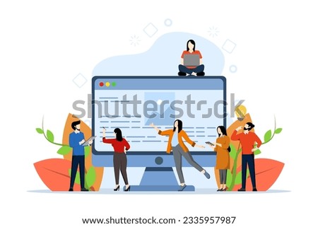 online news, social network, virtual communication, information search, company news, site construction vector, flat vector creative illustration on a white background.