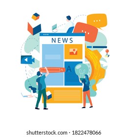 Online news, news update, news website, electronic newspaper flat vector illustration design. News webpage, information about activities, events, company announcements and informations