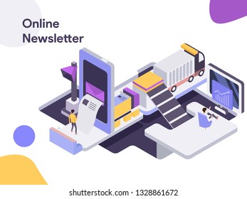 Online Newsletter Isometric Illustration. Modern flat design style for website and mobile website.Vector illustration