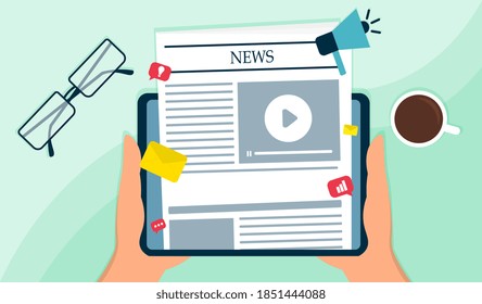 Online newspaper concept. Flat cartoon vector illustration