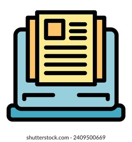 Online newspaper icon outline vector. Computer software. Training system color flat