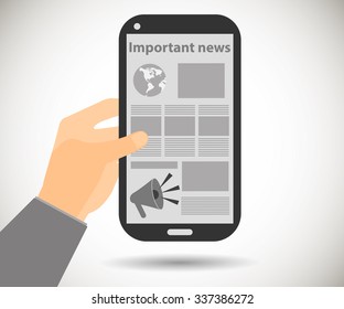 Online Newspaper. Smartphone in hand. Tablet PC. 