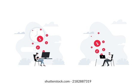 Notificación en línea. Nuevo mensaje entrante. Anuncio móvil. Planificación de oficinas. Animación preparada para la ilustración de vector plana amigable duik.