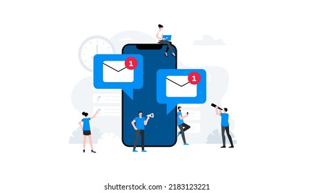 Online notification. New incoming message. Mobile announcement. Office planning. Animation ready duik friendly flat vector illustration.