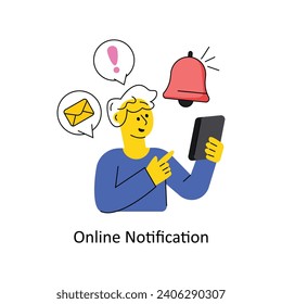 Ilustración de diseño de esquema relleno del vector de notificación en línea. Símbolo del archivo EPS 10 de fondo blanco 