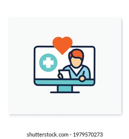 Online Nursing Color Icon. Telehealth Medical Care. Virtual Nurse Assistance, Consultation. Telemedicine, Health Care Concept. Online Medical Examinations. Isolated Vector Illustration