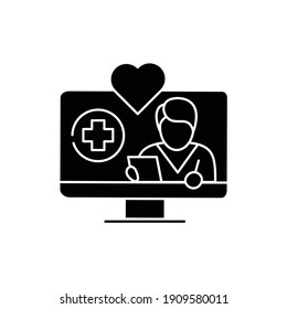 Online Nursing Line Icon. Telehealth Medical Care. Virtual Nurse Assistance, Consultation. Telemedicine, Health Care Concept. Online Medical Examinations. Isolated Silhouette Vector Illustration