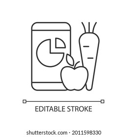 Online nutrition tracker linear icon. Foods eaten account. Calories calculator. Thin line customizable illustration. Contour symbol. Vector isolated outline drawing. Editable stroke