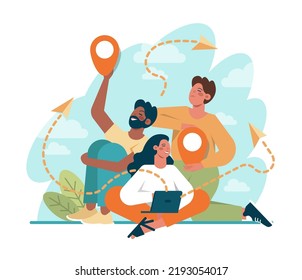 Online office. Modern virtual office developing and moderating. Business team online communication, remote work and business networks. Flat vector illustration