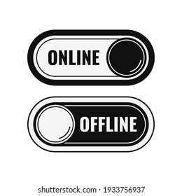Online and offline black contact or work icon set isolated on white background. Online live and offline button indicators with round slider collection. Flat design cartoon simple vector illustation