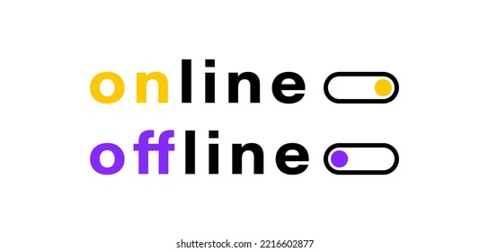 Online and offline button with switch. Design for web site, mobile app and browser. Vector illustration.