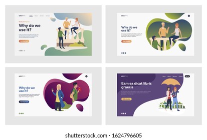 Online and offline communication set. People meeting outside, talking, using gadgets. Flat vector illustrations. Friendship, leisure concept for banner, website design or landing web page