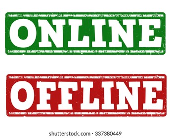 Online and offline grunge rubber stamps on white background, vector illustration