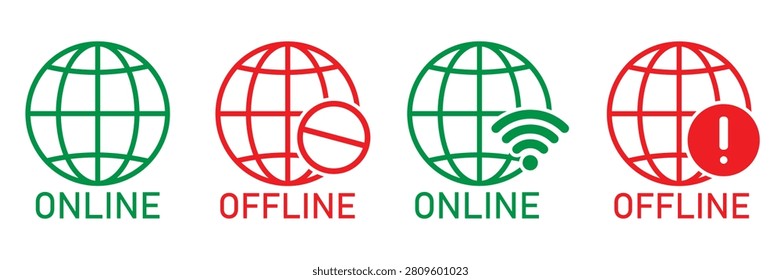 Online and Offline Internet Icon Set Vector, WiFi Connection Status, Network Availability Symbols