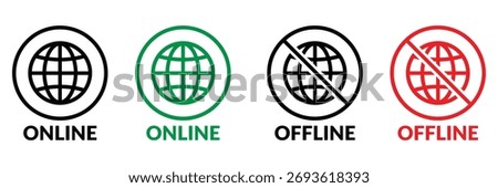 Online and offline internet icon. Set of online and offline internet icons red and green color. Online and offline internet connection Icons. Set of connect and disconnect internet connection.