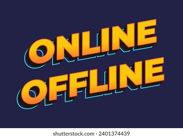 Online offline. Text-Effekt-Design im 3D-Look. Gelbe Farbe