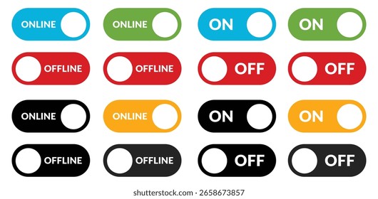 Online- und Offline-Umschaltflächen-Symbol, Ein-/Aus-Symbolsatz, Online- und Offline-Statusschaltflächen, Ein-/Aus-Umschaltflächen-Elemente