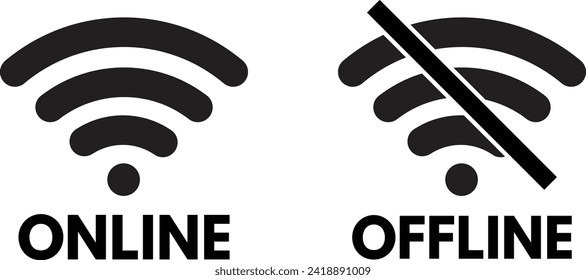 Online offline wifi icon set isolated on white background . Connect and disconnected wireless network icon vector