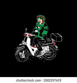 Online Ojek Drivers Are Waiting For Orders While Sitting Relax On The Motorcycle