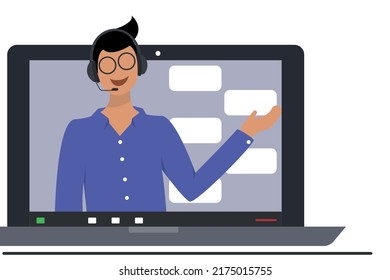On-line operator for call-center, bank worker, vector illustration
