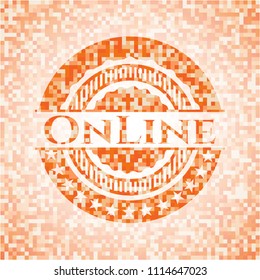 Online orange mosaic emblem with background