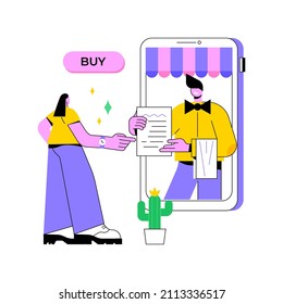 Online order abstract concept vector illustration. Online food ordering, digital restaurant menu, eat at home app, no human contact delivery service, buying goods on internet abstract metaphor.