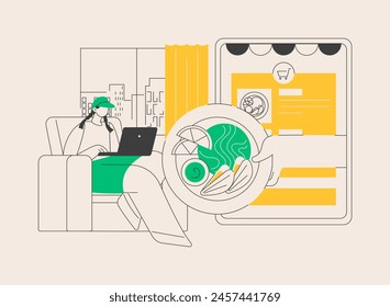 Online order abstract concept vector illustration. Online food ordering, digital restaurant menu, eat at home app, no human contact delivery service, buying goods on internet abstract metaphor.