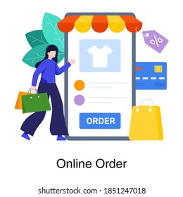 Ilustración de la reserva de pedidos en línea en diseño plano, concepto de ecommerce 