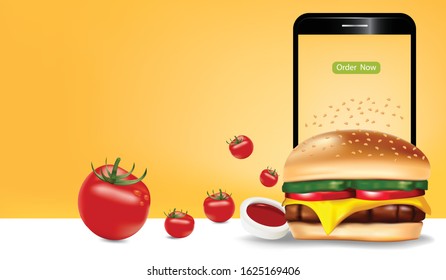 Online order with cheeseburger and the ketchup