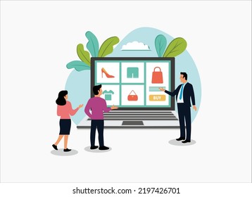 Online order concept. a people is ordering goods through his laptop, vector illustration
