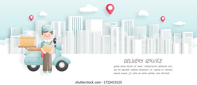 Online Order Delivery Delivery Boy Scooter Stock Vector (Royalty Free ...