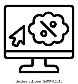Online order display line icon, discount shopping concept. Vector graphics. Monitor, computer screen pointer sign on white background, style mobile or design