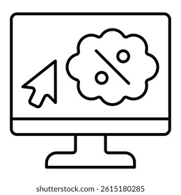 Online order display thin line icon, discount shopping concept. Vector graphics. Monitor, computer screen pointer sign on white background, linear style for mobile or design