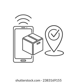 Icono de línea de entrega rápida de pedido en línea, aplicación móvil de tienda de servicios, envío expreso de paquete gratuito, haga clic en comprar y recopilar pedido, ilustración vectorial