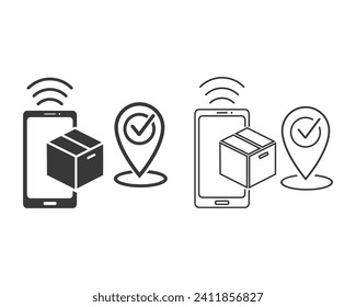 Juego de iconos de línea de entrega rápida de pedido en línea, aplicación móvil de tienda de servicios, envío expreso de paquete gratuito, haga clic en comprar y recopilar pedido, ilustración vectorial