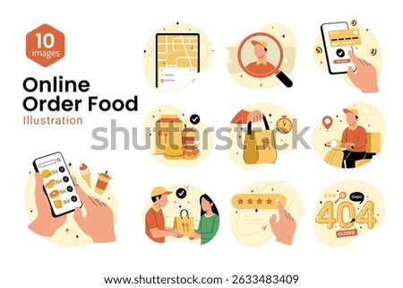 Online Order Food Through Application Illustration set