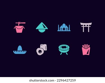 Online order international cuisine foods vector icon set. World authentic foods delivery for website and mobile app.