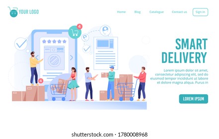 Online order, purchase, delivery shop smart service landing page. Household appliance mobile shopping at electronics internet store or convenient house showroom. E-commerce, marketing concept