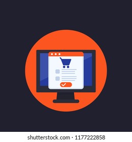 online order, purchase, e-commerce and shopping vector icon in flat style