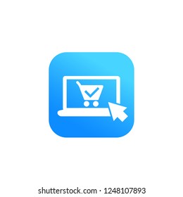 online order, purchase vector icon with laptop and shopping cart