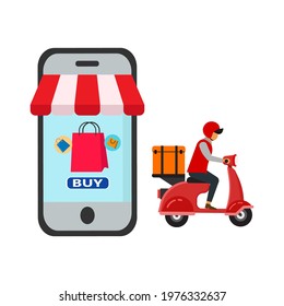 online order with scooter delivery, illustration vector graphic