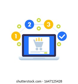 online order steps vector icon with laptop