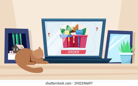 online order from the supermarket. Vector illustration in flat style