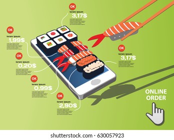 Online order sushi on phone screen