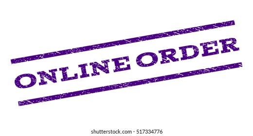 Online Order watermark stamp. Text caption between parallel lines with grunge design style. Rubber seal stamp with scratched texture. Vector indigo blue color ink imprint on a white background.